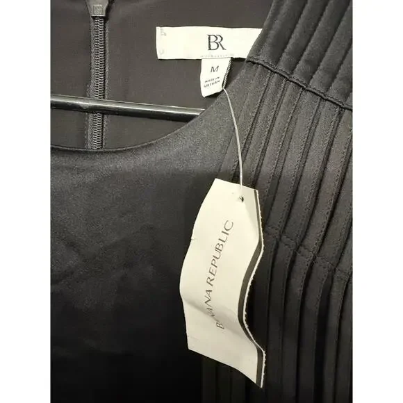 BANANA REPUBLIC SATIN FRINGE SHIFT DRESS IN BLACK SIZE MEDIUM - Picture 3 of 14